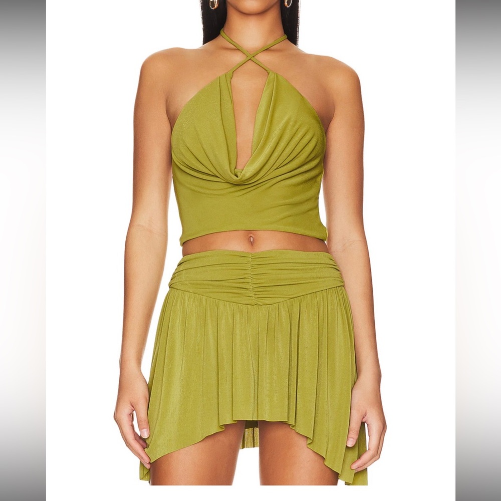 h:ours Yimena top and skirt set in Chartreuse Green